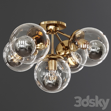 Modo Ceiling Mount 5 Globes Brushed Brass and Clear Glass